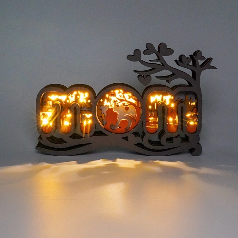 Mom Figure LED Wooden Night Light, Gift for Mother's Day, Home Desktop Decor Room Wall Decor
